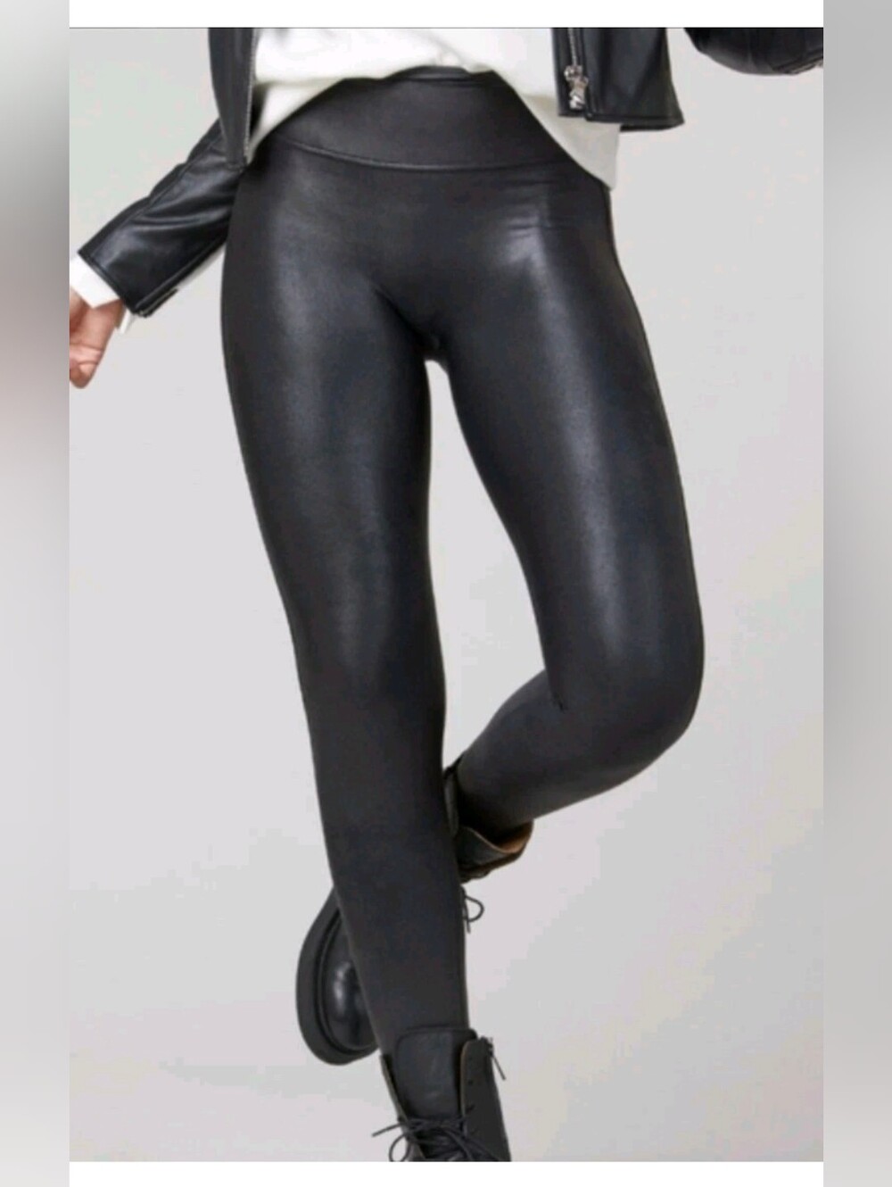 SPANX, Black Faux-Leather Leggings, Size US L